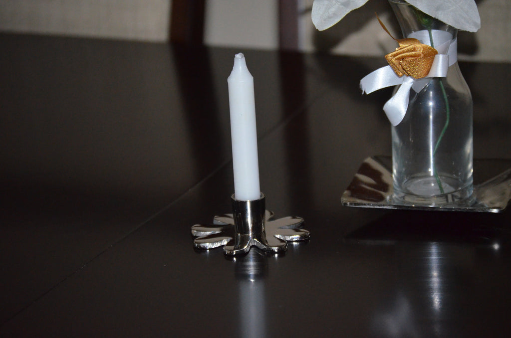 Silver Flower Aluminium Candle Holder