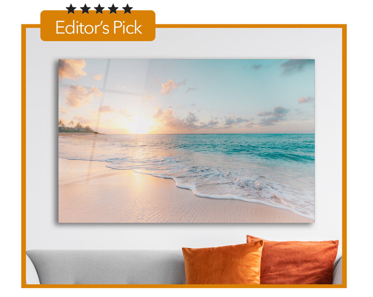 Sea and Waves Tempered Glass Wall Art — 18x28 in