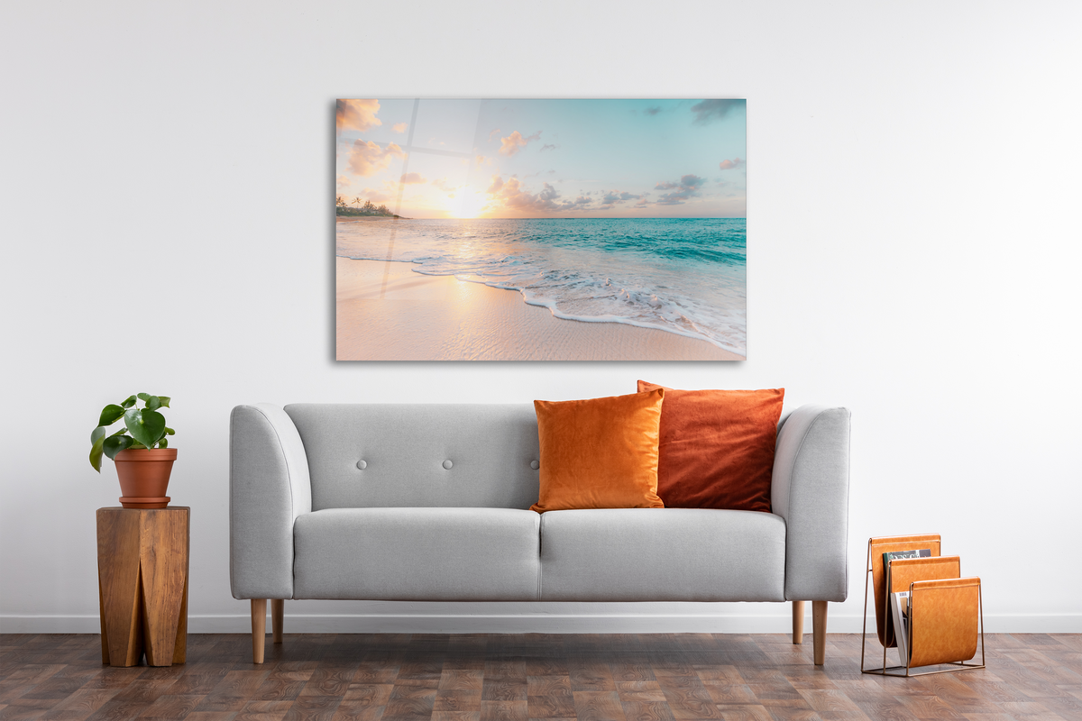 Sea and Waves Tempered Glass Wall Art — 18x28 in